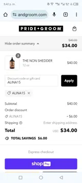 ALINA15 coupon verification screenshot