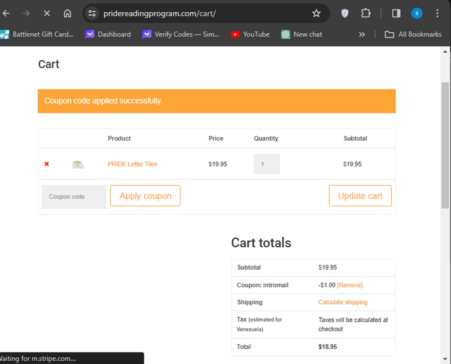 Pride Reading Program checkout page showing Pride Reading Program coupon code box | Screenshot taken by SimplyCodes community member on Jan 26, 2024