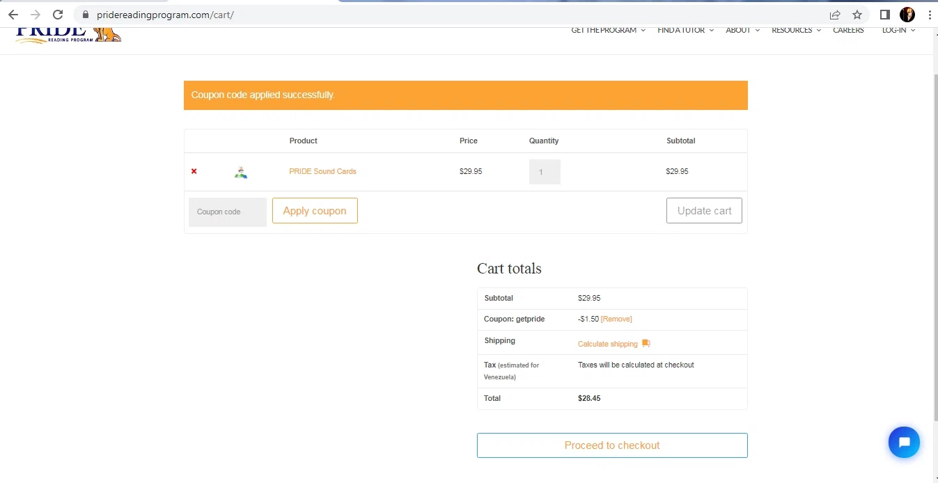 Pride Reading Program checkout page showing Pride Reading Program coupon code box | Screenshot taken by SimplyCodes community member on Aug 8, 2023