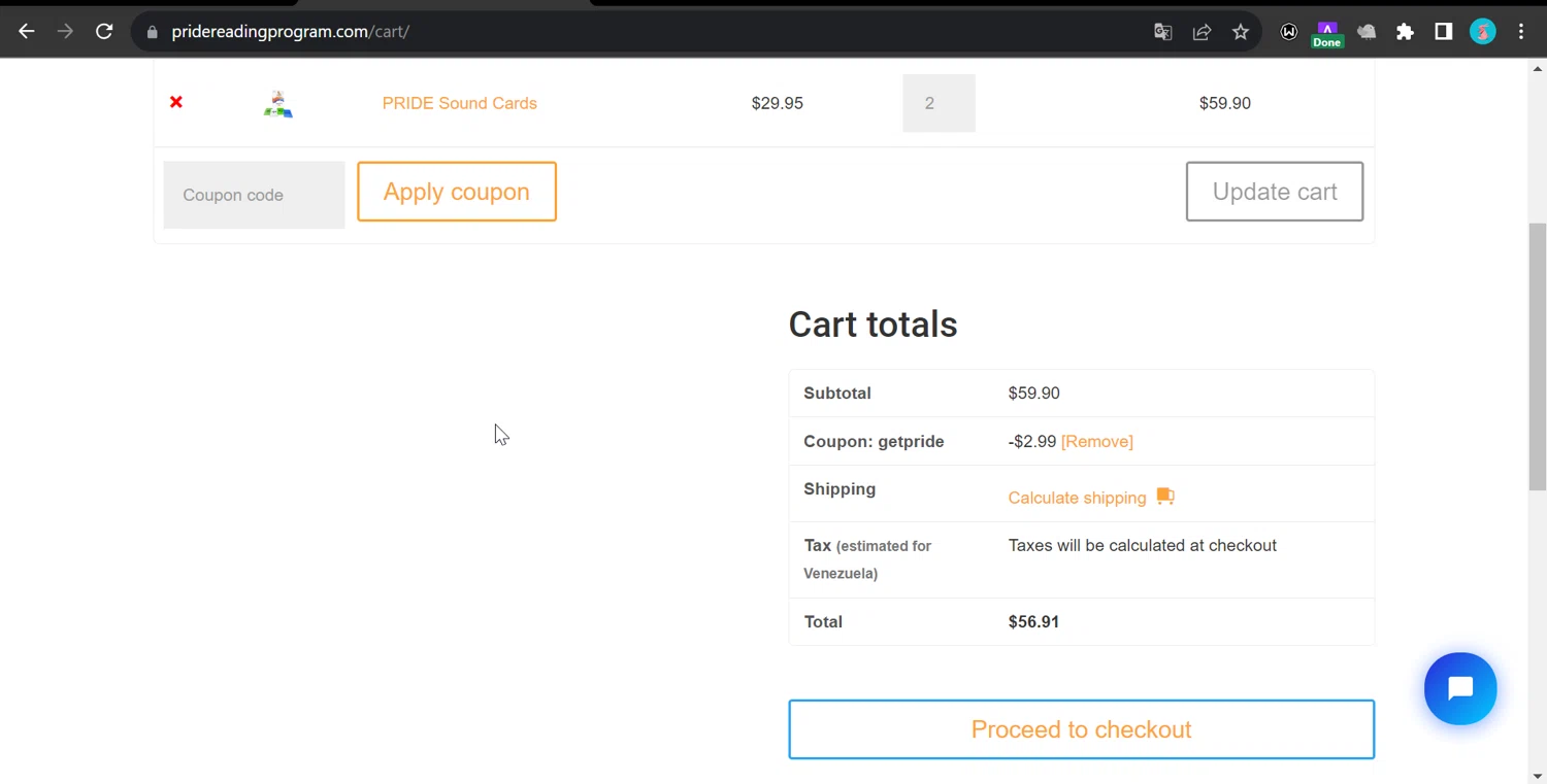 Pride Reading Program checkout page showing Pride Reading Program coupon code box | Screenshot taken by SimplyCodes community member on Oct 5, 2023