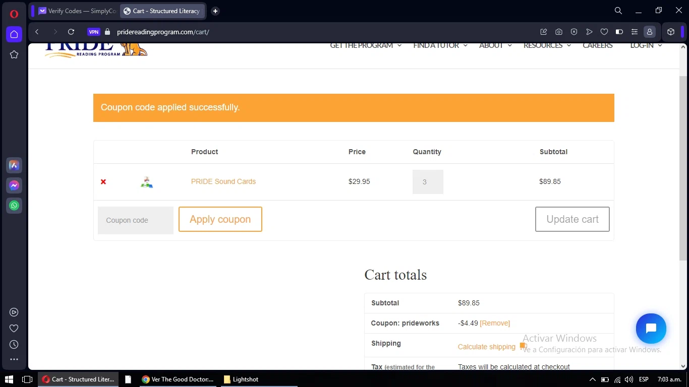 Pride Reading Program checkout page showing Pride Reading Program coupon code box | Screenshot taken by SimplyCodes community member on Aug 21, 2023