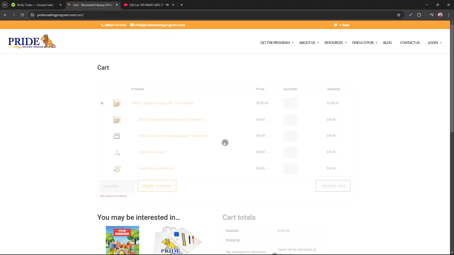 Pride Reading Program coupon code screenshot showing code MEJCS24 applied at Pride Reading Program checkout page. Uploaded by SimplyCodes community member necesitoplata on Feb 4, 2025