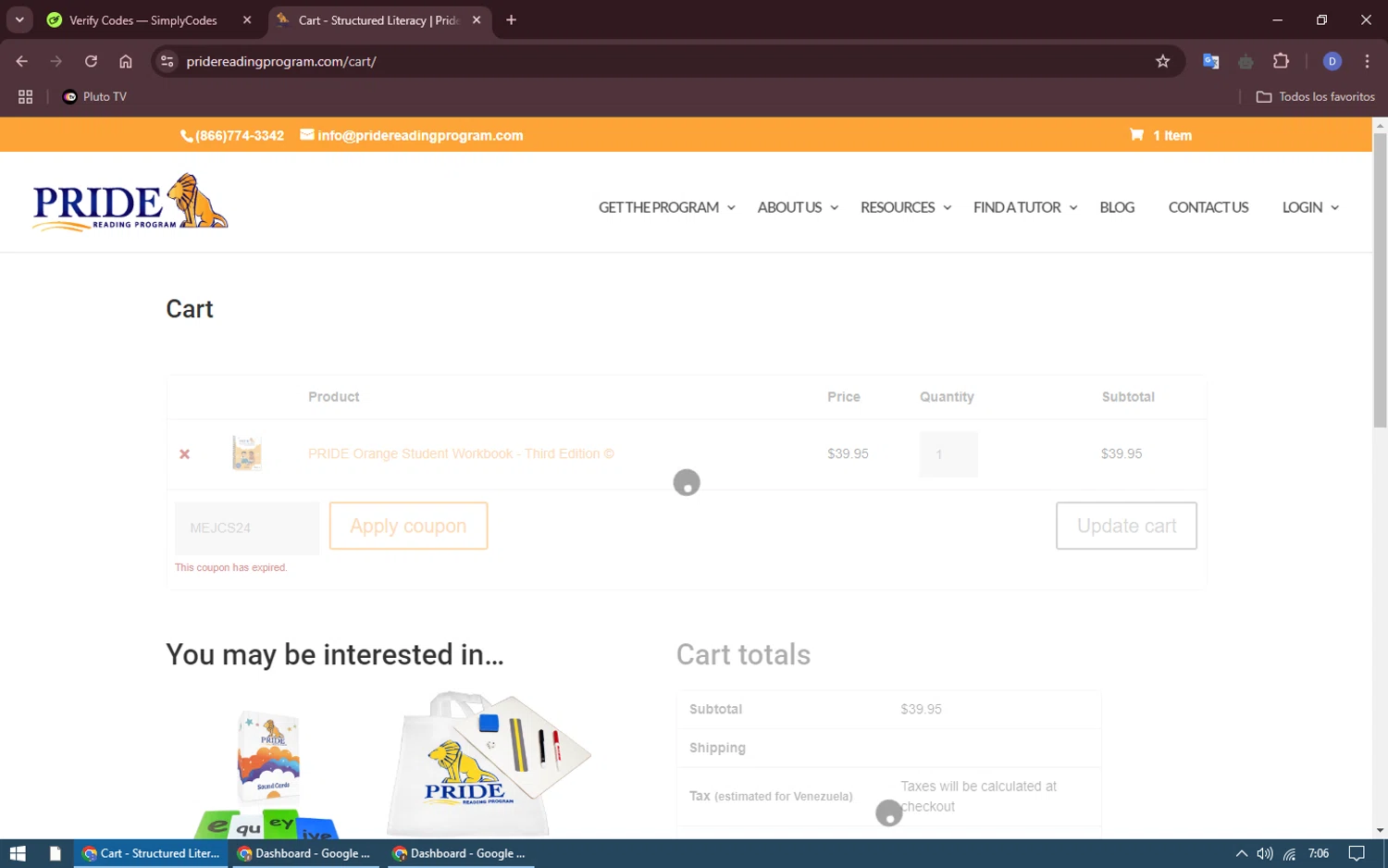 Pride Reading Program coupon code screenshot showing code MEJCS24 applied at Pride Reading Program checkout page. Uploaded by SimplyCodes community member SmartExpert6670 on Feb 4, 2025