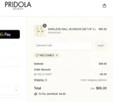WELCOME5 coupon verification screenshot