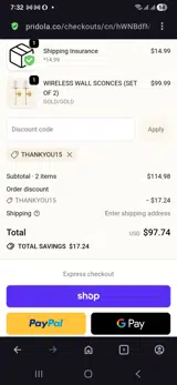 Thankyou15 coupon verification screenshot