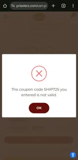 SHIP725 coupon verification screenshot