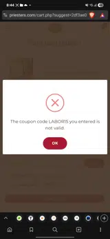 LABOR15 coupon verification screenshot