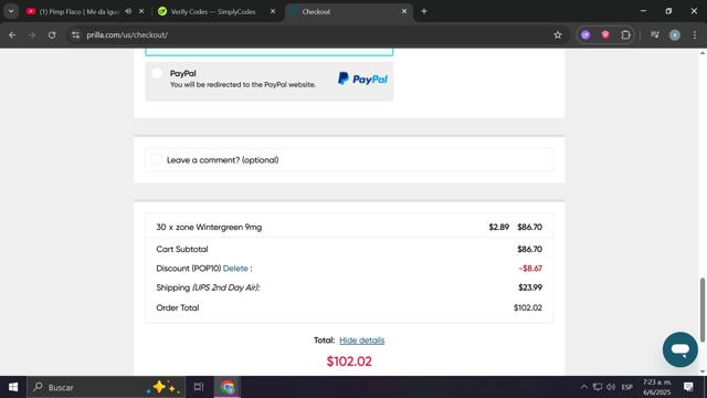 Prilla checkout page showing Prilla coupon code box | Screenshot taken by SimplyCodes community member on Jun 6, 2025