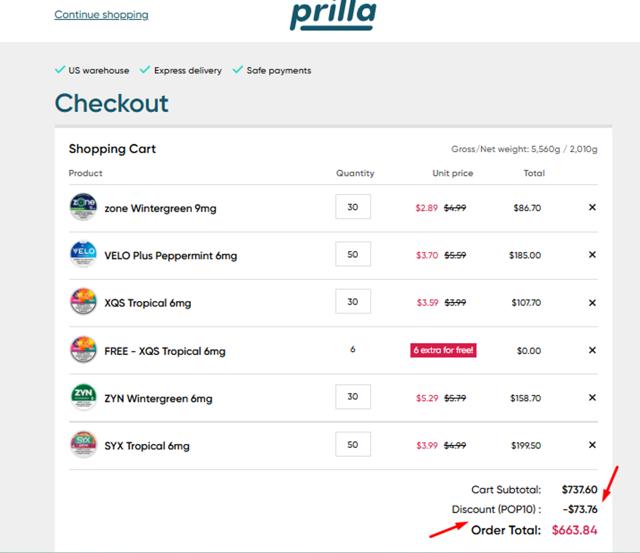 Prilla checkout page showing Prilla coupon code box | Screenshot taken by SimplyCodes community member on Jul 5, 2025