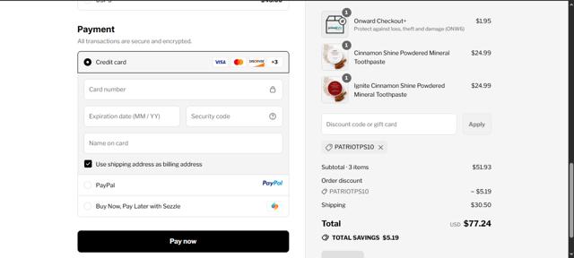 Primal Life Organics checkout page showing Primal Life Organics discount code box | Screenshot taken by SimplyCodes community member on Sep 15, 2025