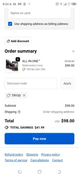 TRY30 coupon verification screenshot