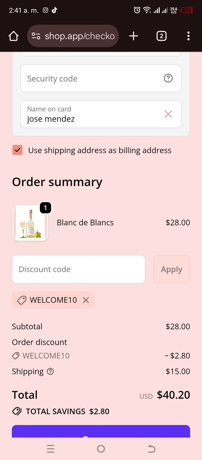 Prima Pave promo code screenshot showing code WELCOME10 applied at Prima Pave checkout page. Uploaded by SimplyCodes community member Garou_Y2K on Nov 23, 2025