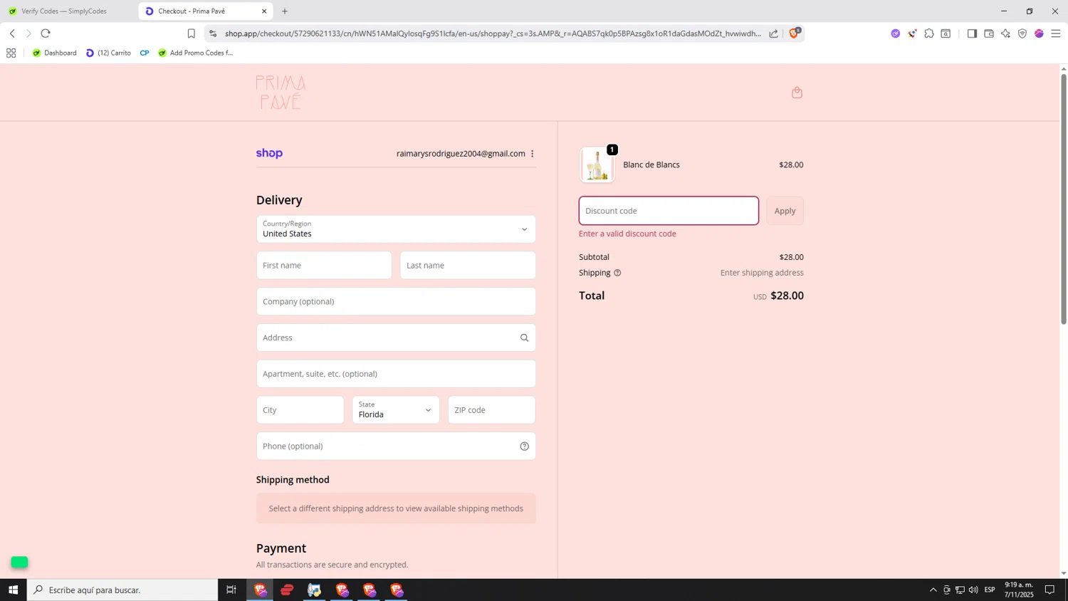 Prima Pave promo code screenshot showing code spookysparkle applied at Prima Pave checkout page. Uploaded by SimplyCodes community member Nezukooo on Nov 7, 2025