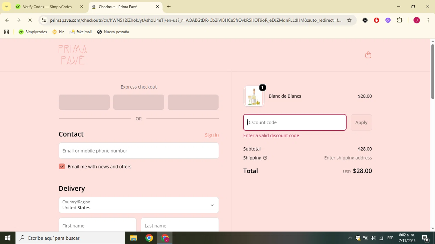 Prima Pave promo code screenshot showing code spookysparkle applied at Prima Pave checkout page. Uploaded by SimplyCodes community member SavvyChaser3144 on Nov 7, 2025