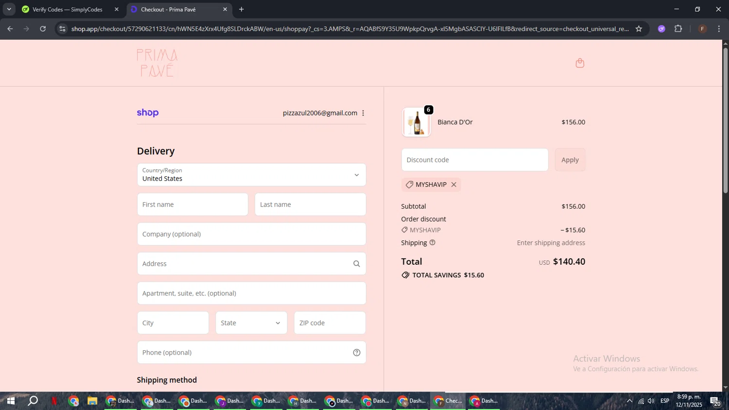 Prima Pave promo code screenshot showing code Myshavip applied at Prima Pave checkout page. Uploaded by SimplyCodes community member ExtraordinaryHunter3076 on Nov 13, 2025