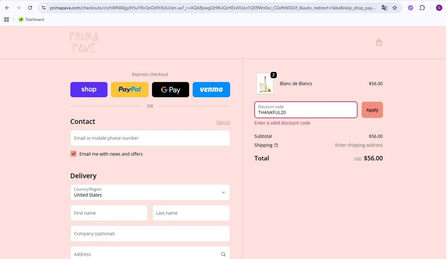 Prima Pave promo code screenshot showing code THANKFUL20 applied at Prima Pave checkout page. Uploaded by SimplyCodes community member WiseMaverick4603 on Dec 3, 2025