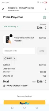 FIRST coupon verification screenshot