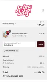 CLAUDIA15 coupon verification screenshot