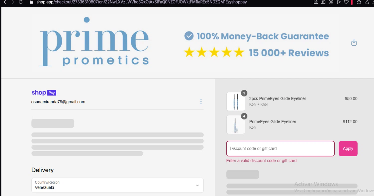 PrimeCausemetics promo code screenshot showing code primefree applied at PrimeCausemetics checkout page. Uploaded by SimplyCodes community member THEPEKET on Apr 4, 2025