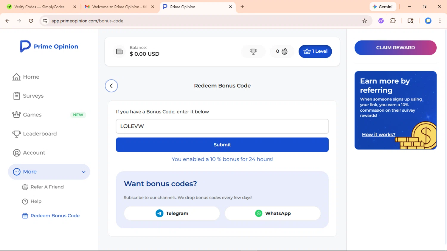 Prime Opinion US checkout page showing Prime Opinion US promo code box | Screenshot taken by SimplyCodes community member on Feb 13, 2026