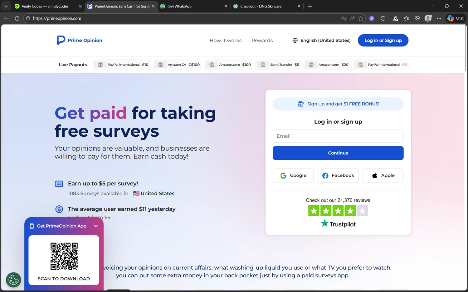Prime Opinion US promo code screenshot showing code start10po applied at Prime Opinion US checkout page. Uploaded by SimplyCodes community member juanx1702 on Jan 19, 2026