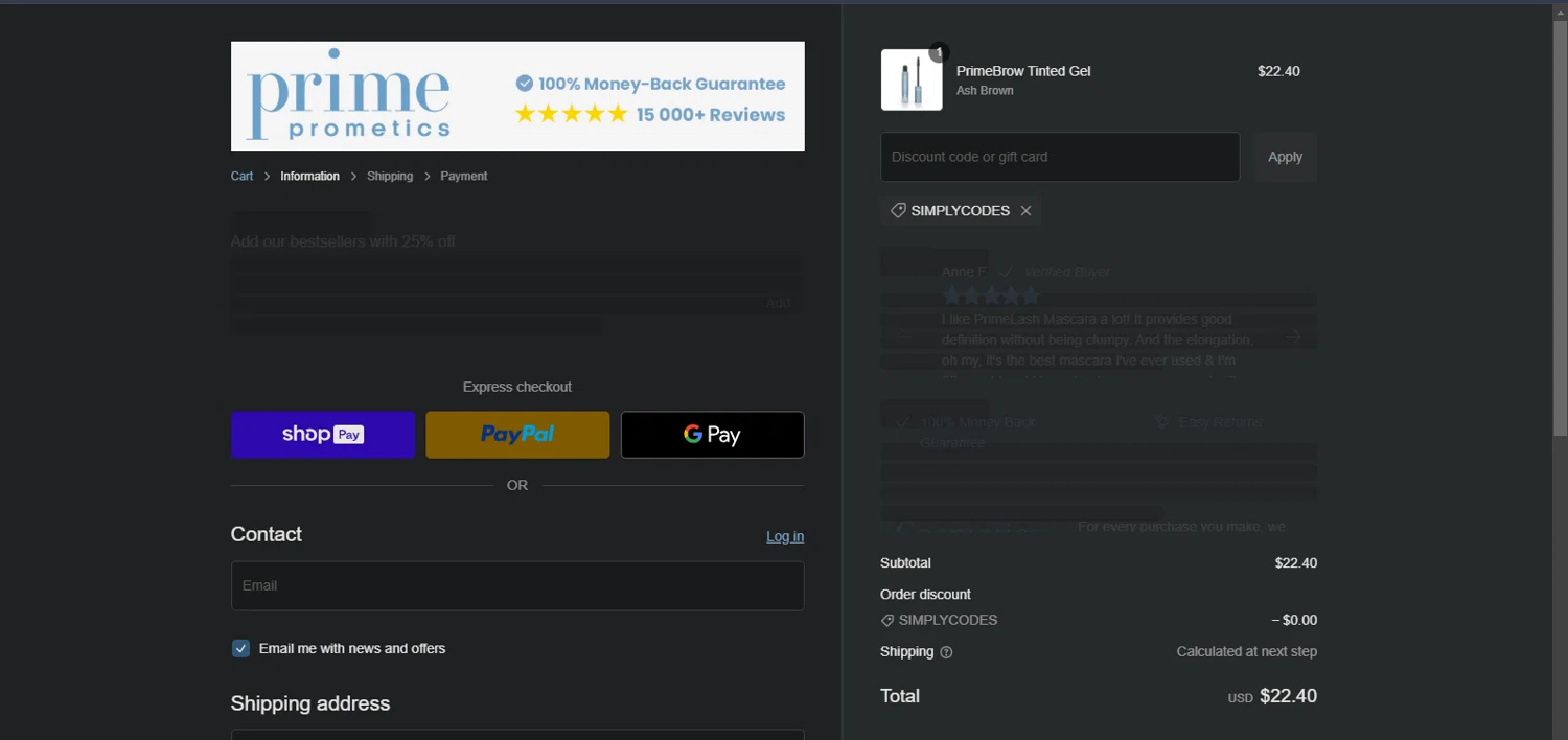 PrimePrometics checkout page showing PrimePrometics discount code box | Screenshot taken by SimplyCodes community member on Dec 16, 2024