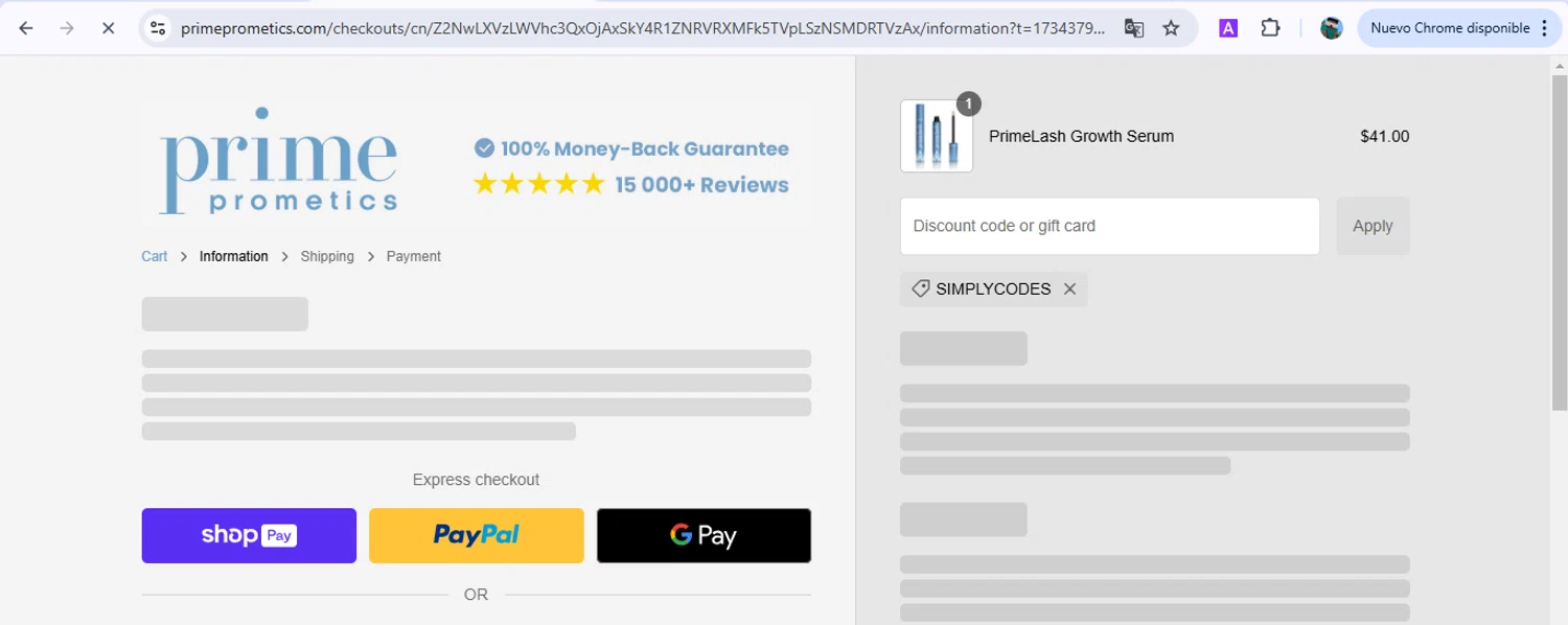 PrimePrometics checkout page showing PrimePrometics discount code box | Screenshot taken by SimplyCodes community member on Dec 16, 2024