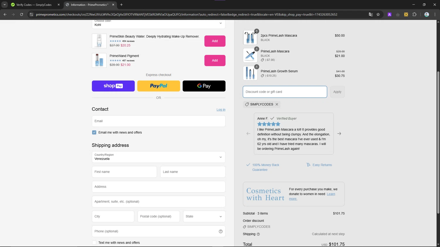 PrimePrometics checkout page showing PrimePrometics discount code box | Screenshot taken by SimplyCodes community member on Mar 29, 2025