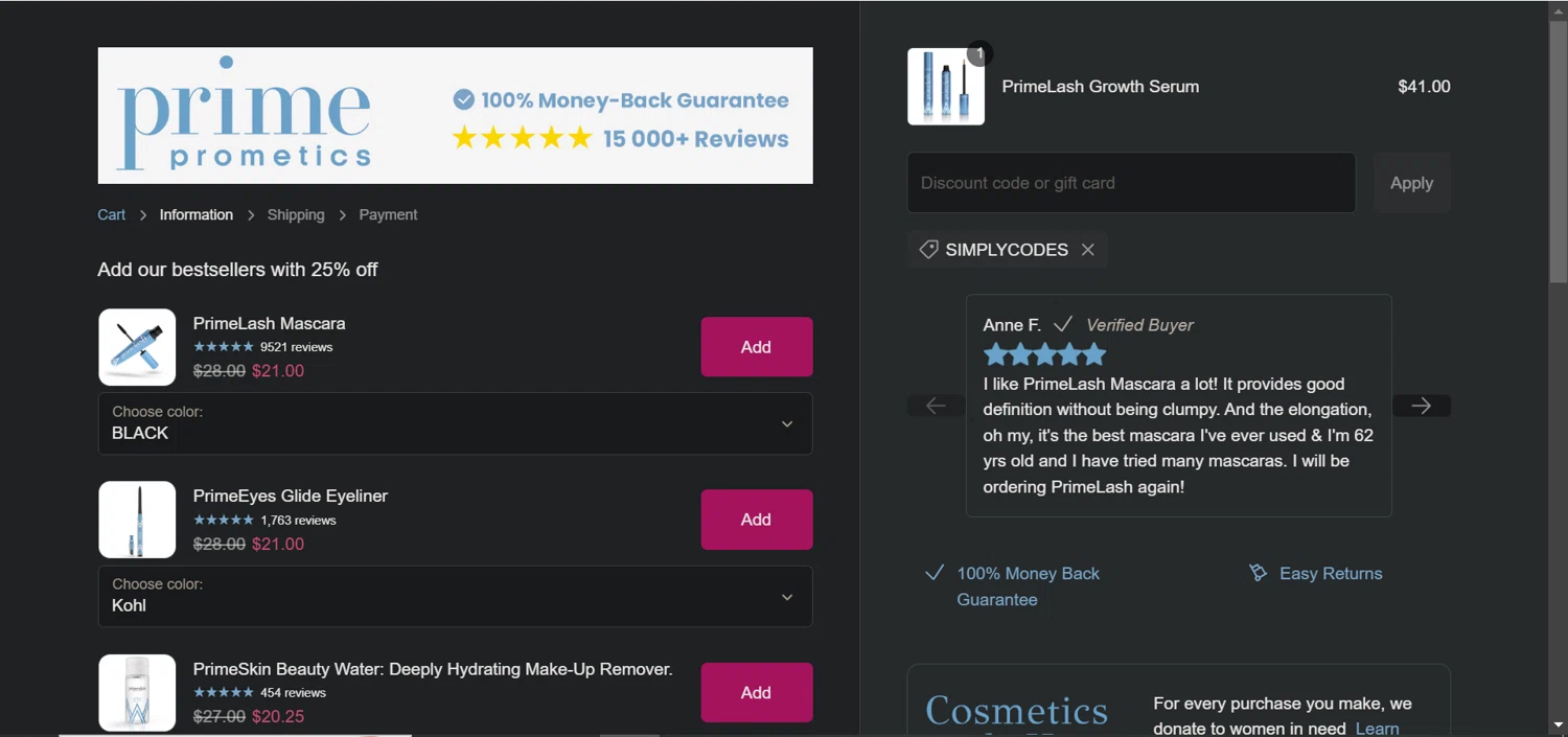 PrimePrometics checkout page showing PrimePrometics discount code box | Screenshot taken by SimplyCodes community member on Jan 22, 2025