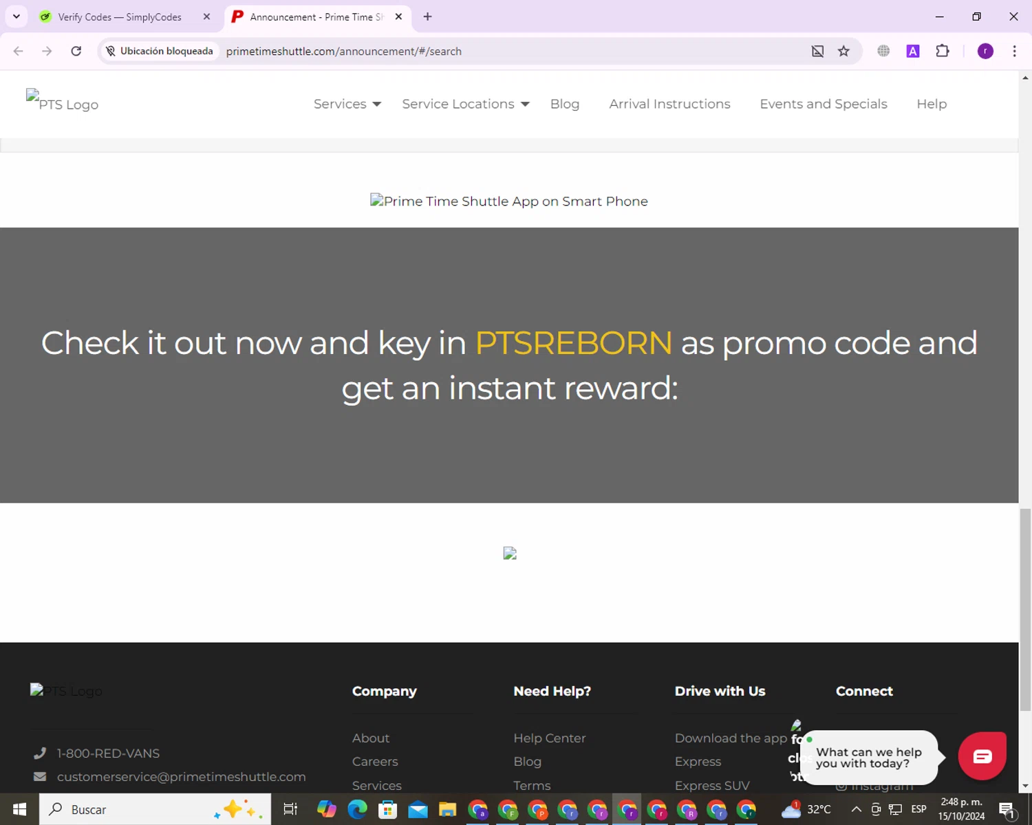 Prime Time Shuttle checkout page showing Prime Time Shuttle promo code box | Screenshot taken by SimplyCodes community member on Oct 15, 2024