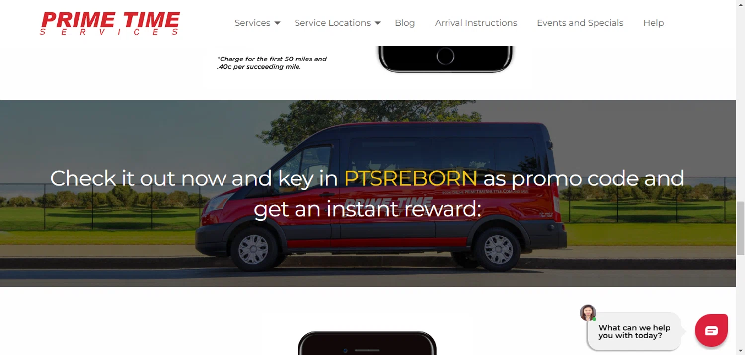 Prime Time Shuttle promo code screenshot showing code PTSREBORN applied at Prime Time Shuttle checkout page. Uploaded by SimplyCodes community member gonzalodamole on Feb 19, 2025
