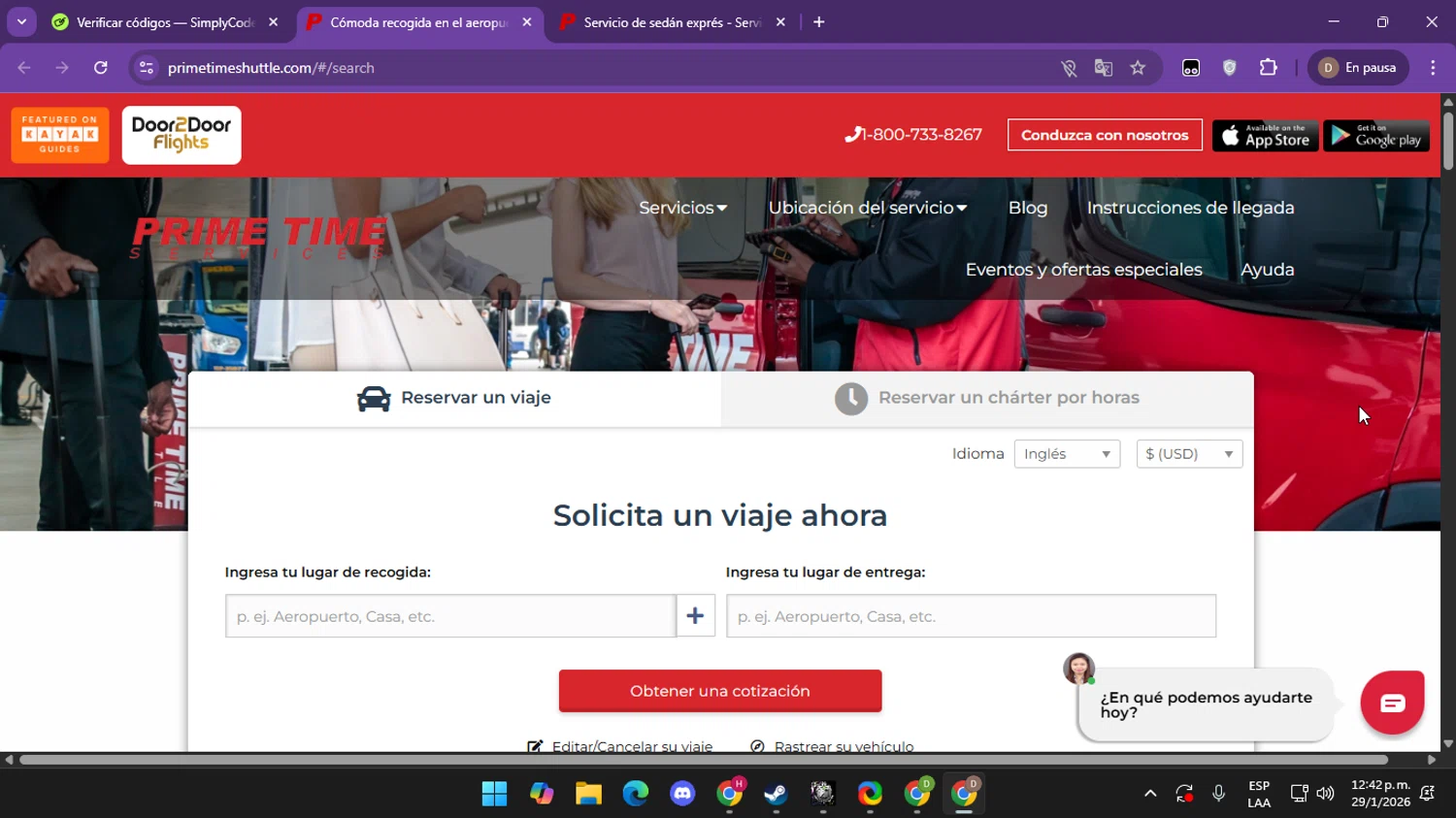 Prime Time Shuttle checkout page showing Prime Time Shuttle promo code box | Screenshot taken by SimplyCodes community member on Jan 29, 2026