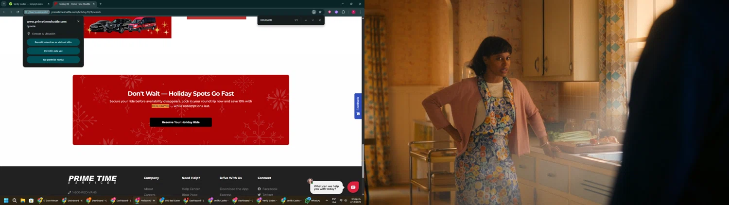 Prime Time Shuttle promo code screenshot showing code HOLIDAY10 applied at Prime Time Shuttle checkout page. Uploaded by SimplyCodes community member ExtraordinaryVirtuoso281 on Dec 2, 2025