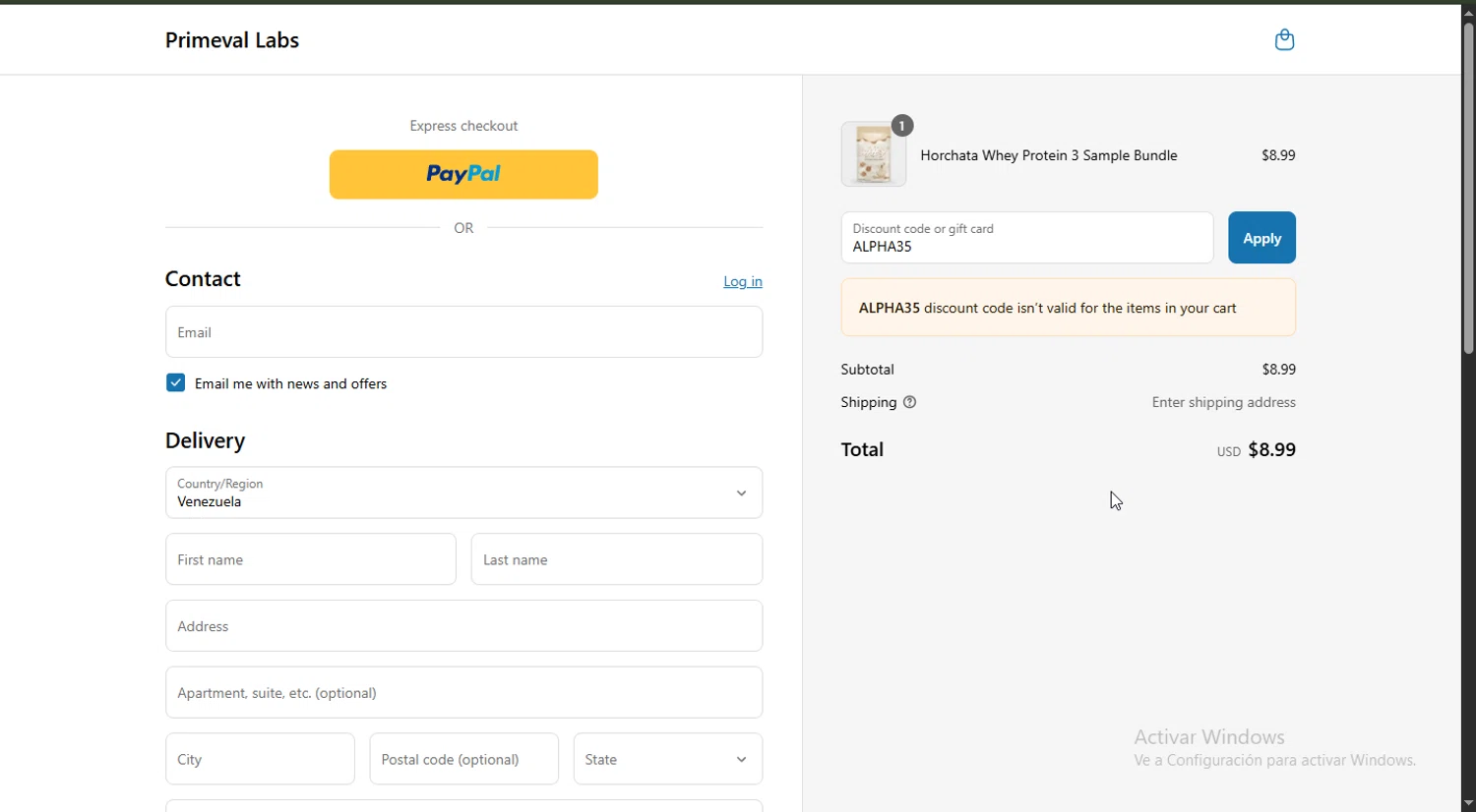Primeval Labs promo code screenshot showing code ALPHA35 applied at Primeval Labs checkout page. Uploaded by SimplyCodes community member godgod on Apr 19, 2025