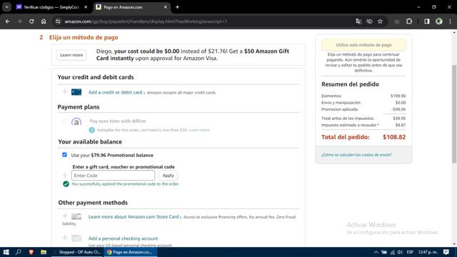 Amazon Prime Video checkout page showing Amazon Prime Video promo code box | Screenshot taken by SimplyCodes community member on Jan 11, 2024