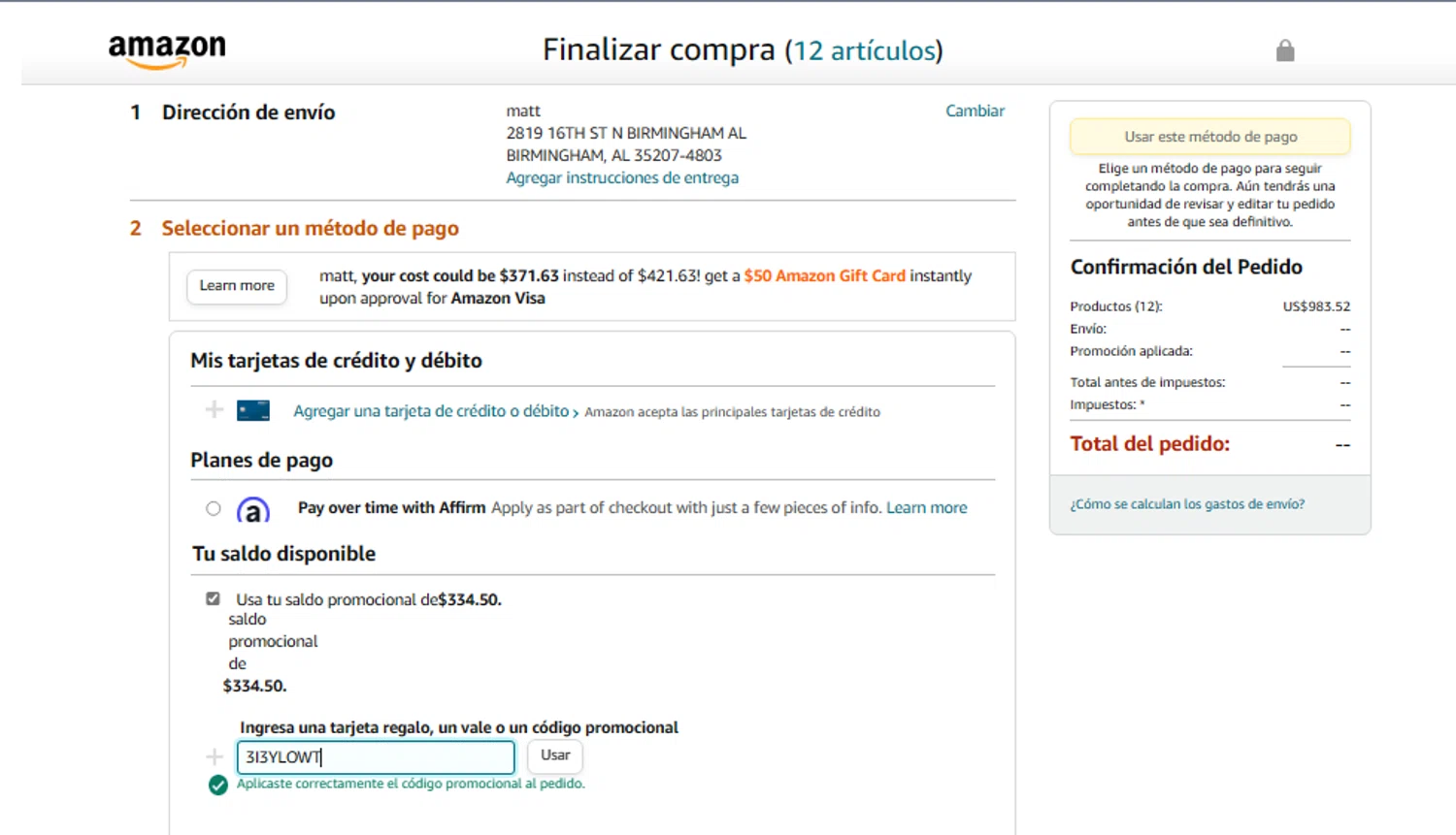 Amazon Prime Video checkout page showing Amazon Prime Video promo code box | Screenshot taken by SimplyCodes community member on Jan 20, 2024