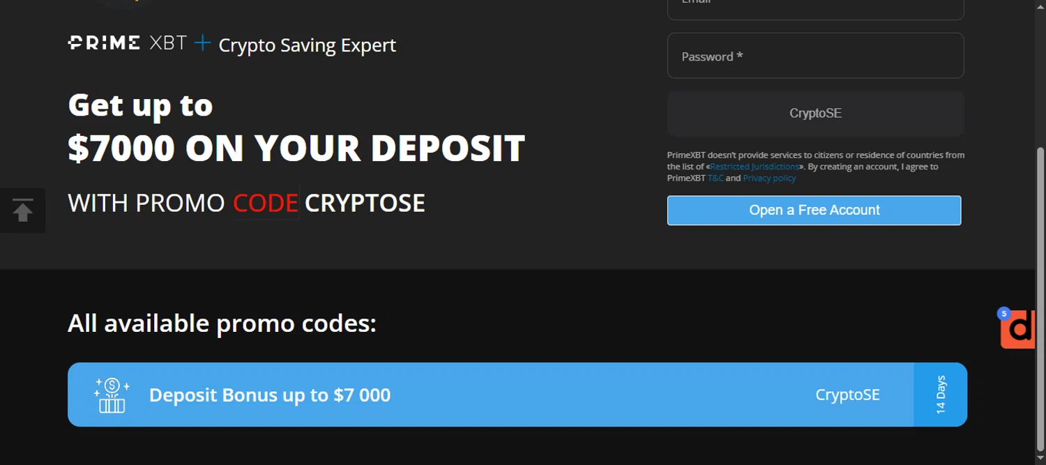 PrimeXBT promo code screenshot showing code CryptoSE applied at PrimeXBT checkout page. Uploaded by SimplyCodes community member 111111 on Apr 22, 2025