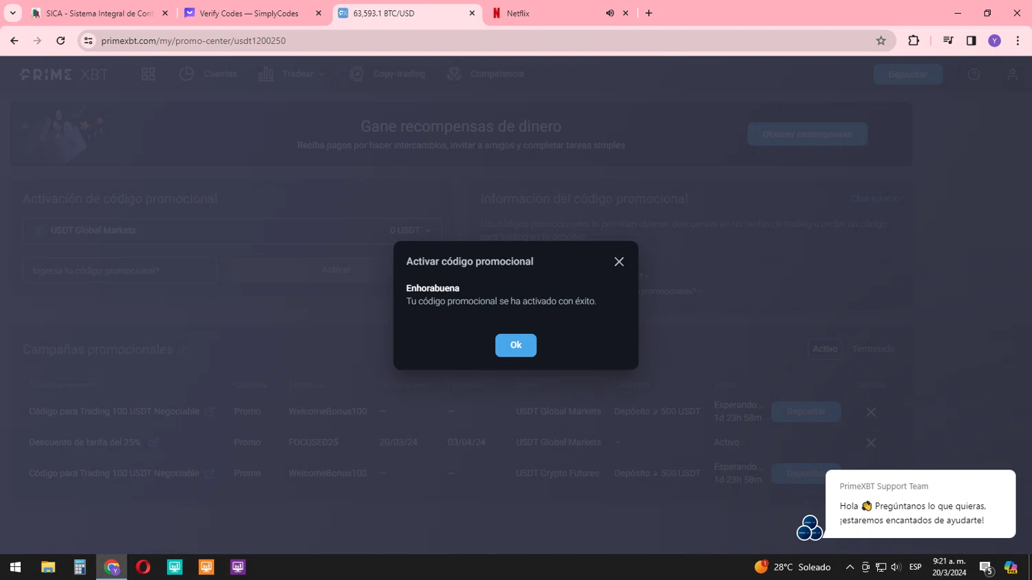 PrimeXBT checkout page showing PrimeXBT promo code box | Screenshot taken by SimplyCodes community member on Mar 20, 2024