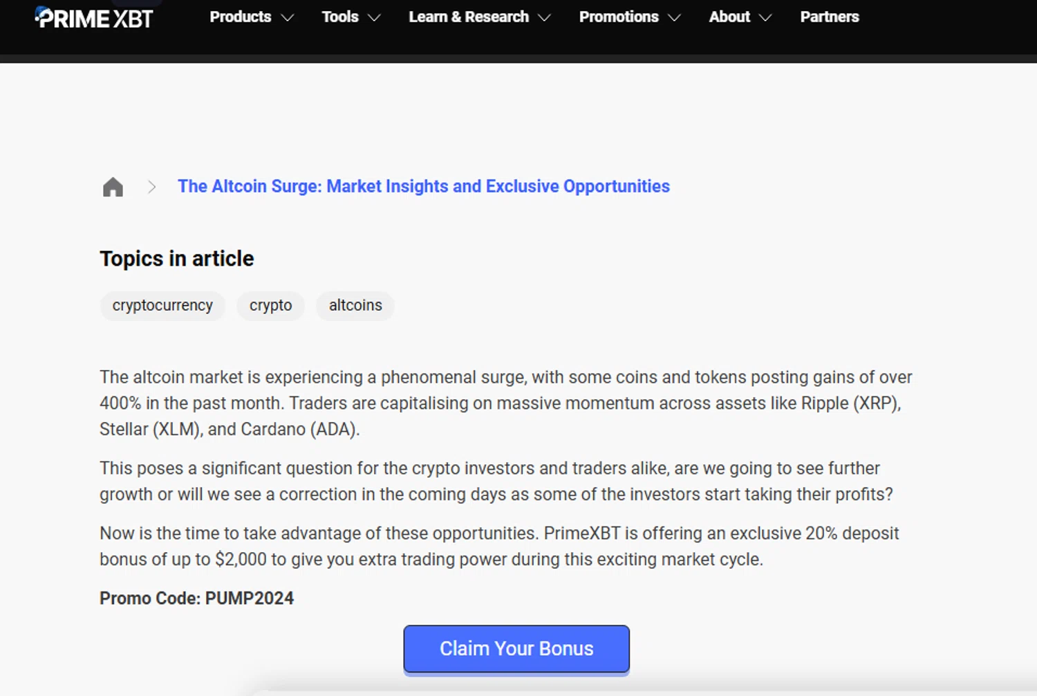 PrimeXBT promo code screenshot showing code pump2024 applied at PrimeXBT checkout page. Uploaded by SimplyCodes community member Biden0442069257555 on Dec 4, 2024