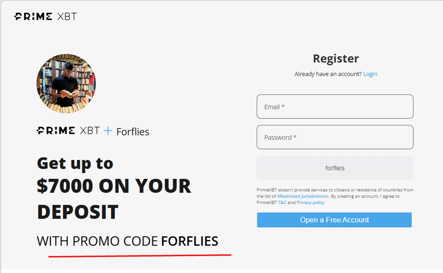 PrimeXBT promo code screenshot showing code forflies applied at PrimeXBT checkout page. Uploaded by SimplyCodes community member morella687 on Apr 25, 2025
