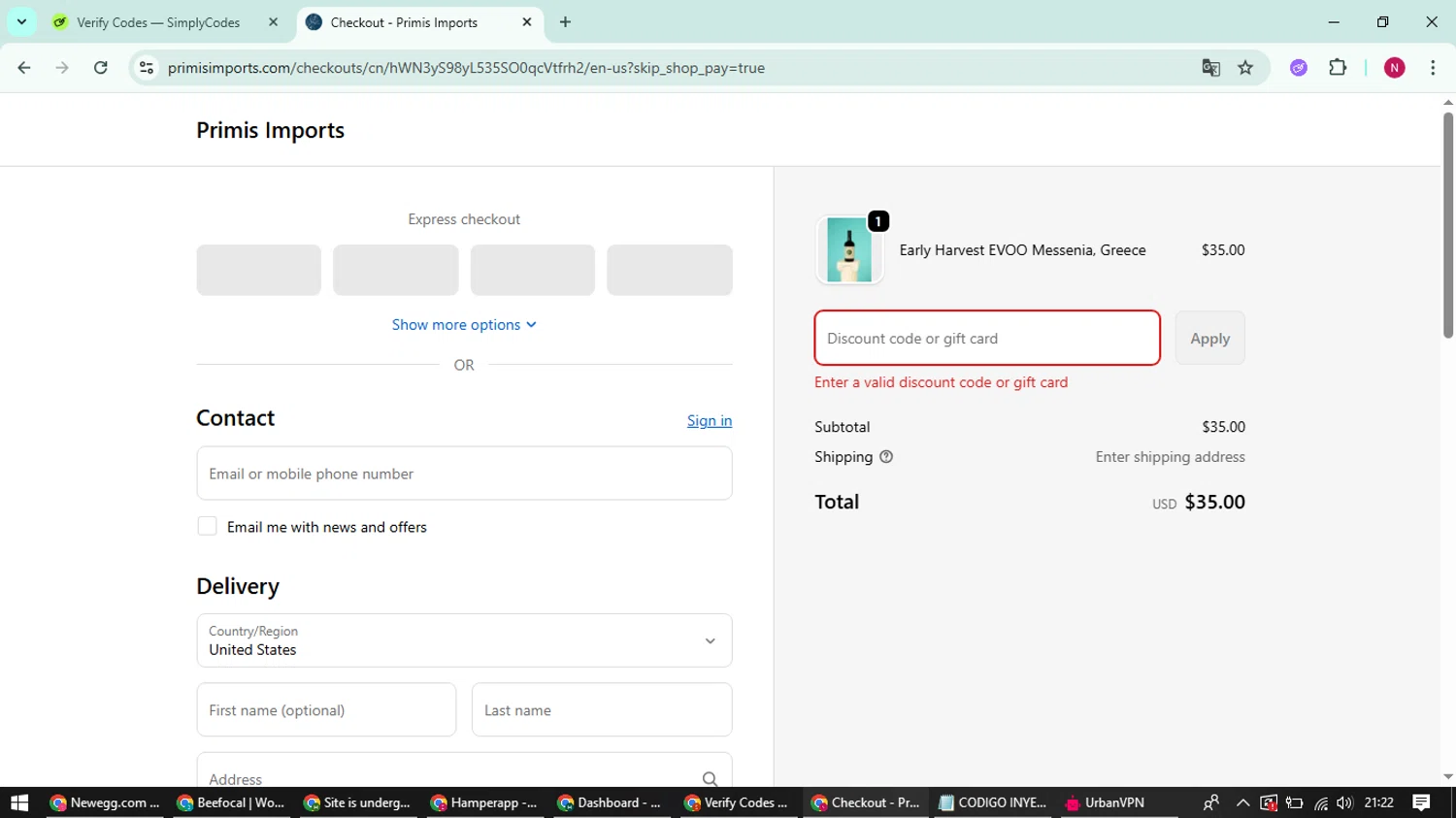 Primis Imports promo code screenshot showing code PIZZAIS applied at Primis Imports checkout page. Uploaded by SimplyCodes community member CoinWizard8578 on Oct 11, 2025