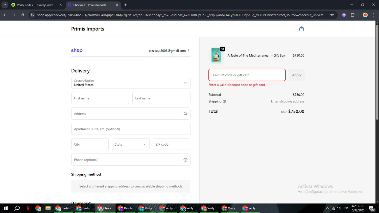 Primis Imports promo code screenshot showing code BLACKFRIDAY20 applied at Primis Imports checkout page. Uploaded by SimplyCodes community member BonusCaptain9927 on Dec 5, 2025