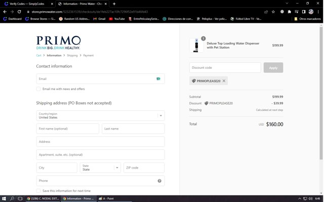 Primo Water Dispensers checkout page showing Primo Water Dispensers promo code box | Screenshot taken by SimplyCodes community member on Oct 2, 2022