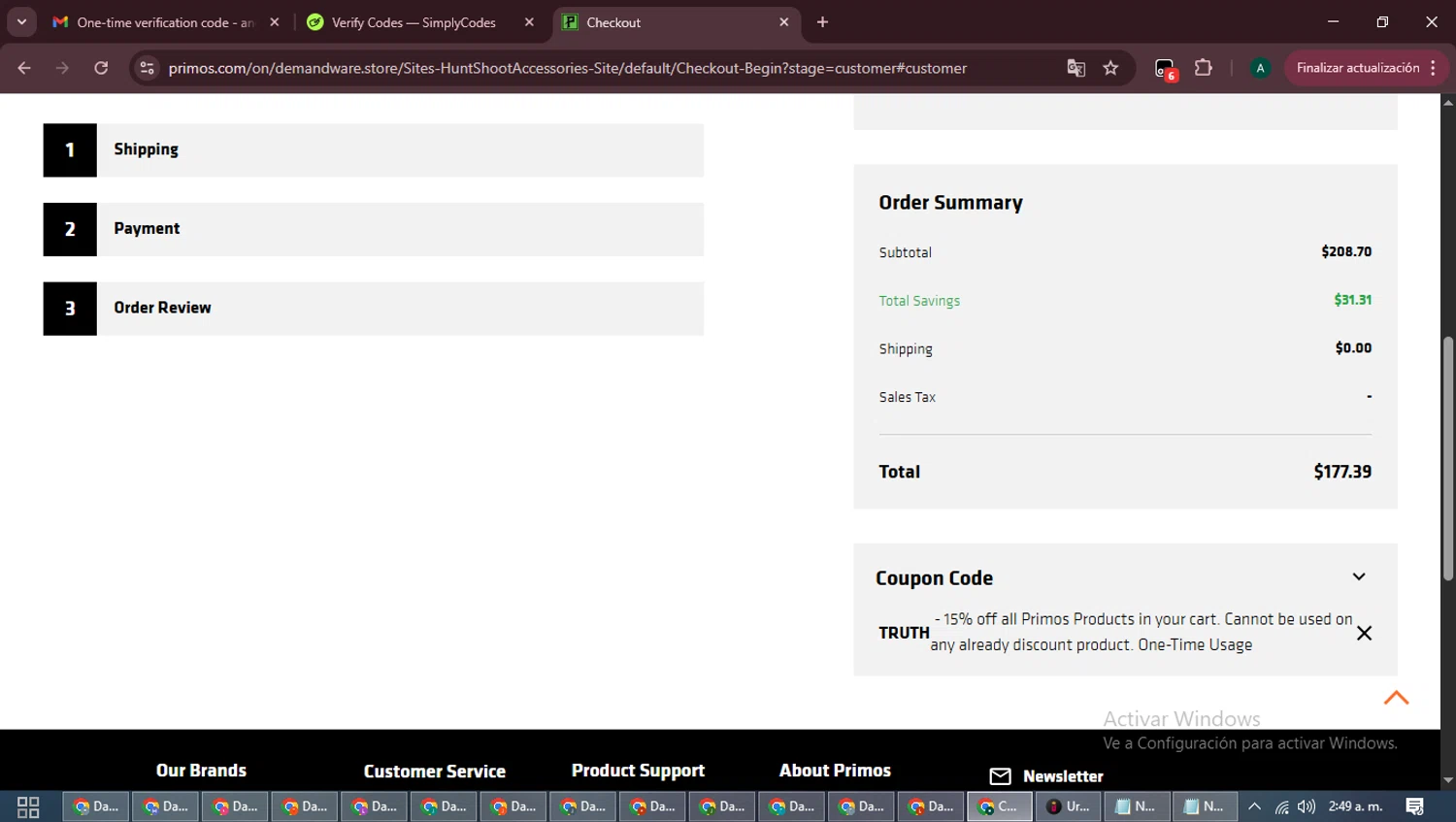 Primos Hunting discount code screenshot showing code TRUTH applied at Primos Hunting checkout page. Uploaded by SimplyCodes community member LegendaryFalcon6699 on Dec 18, 2025