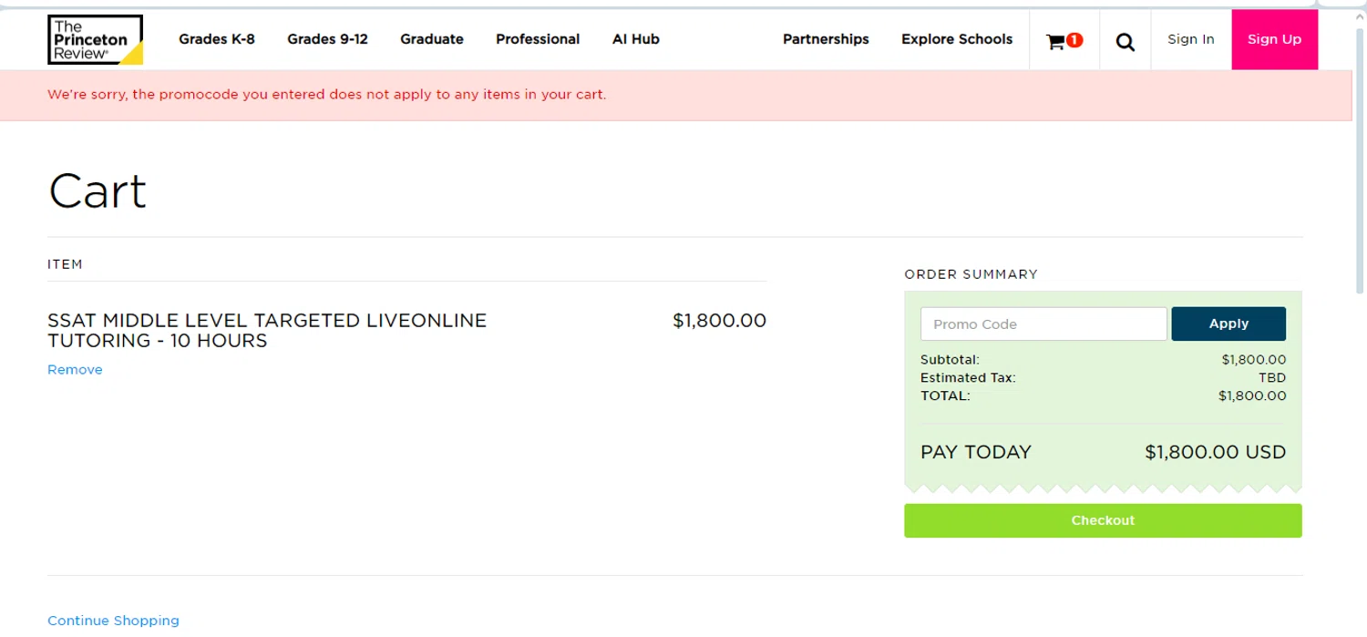 where to use The Princeton Review promo code box