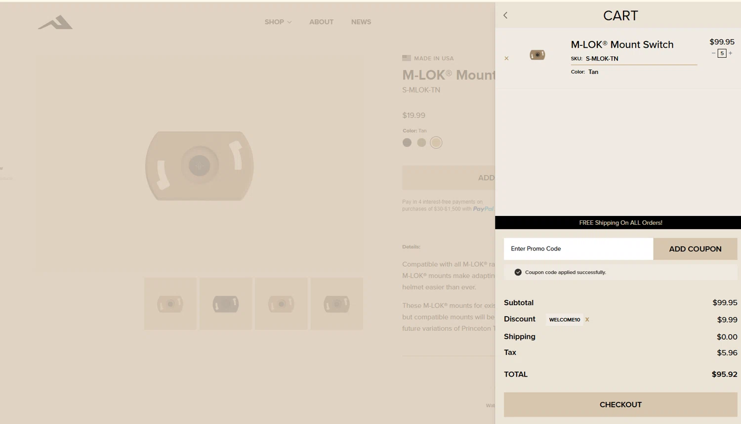 Princeton Tec promo code screenshot showing code WELCOME10 applied at Princeton Tec checkout page. Uploaded by SimplyCodes community member Culebraparada on May 23, 2025