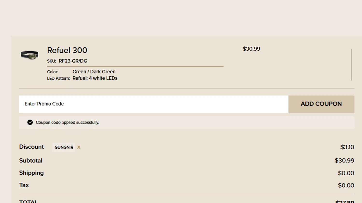 Princeton Tec promo code screenshot showing code GUNGNIR applied at Princeton Tec checkout page. Uploaded by SimplyCodes community member ashe1986 on Sep 17, 2025