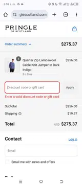 Pringle of Scotland coupon verification screenshot