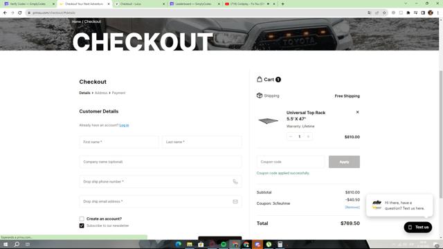 Prinsu checkout page showing Prinsu coupon code box | Screenshot taken by SimplyCodes community member on Oct 5, 2023