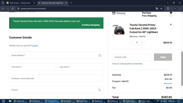 Prinsu checkout page showing Prinsu coupon code box | Screenshot taken by SimplyCodes community member on Mar 21, 2025